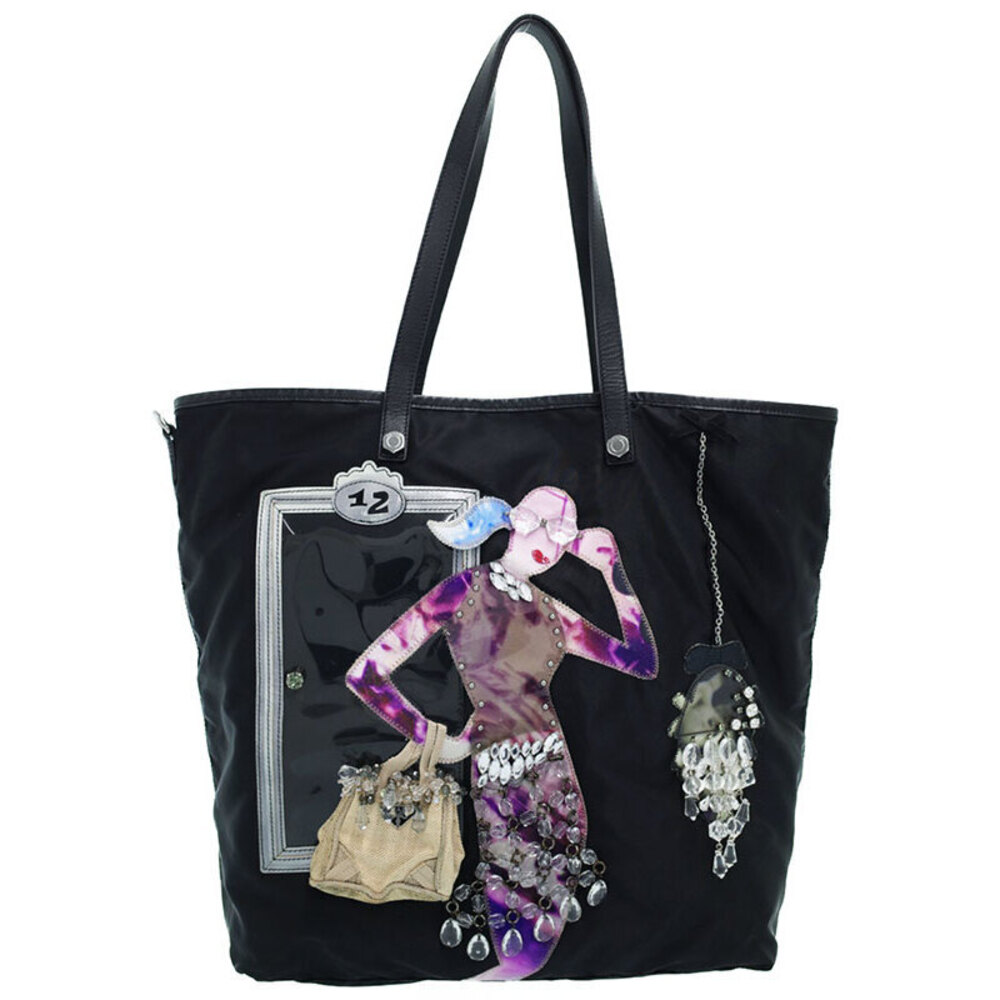 Prada Tessuto Robot Tote motif leather embellishments Black